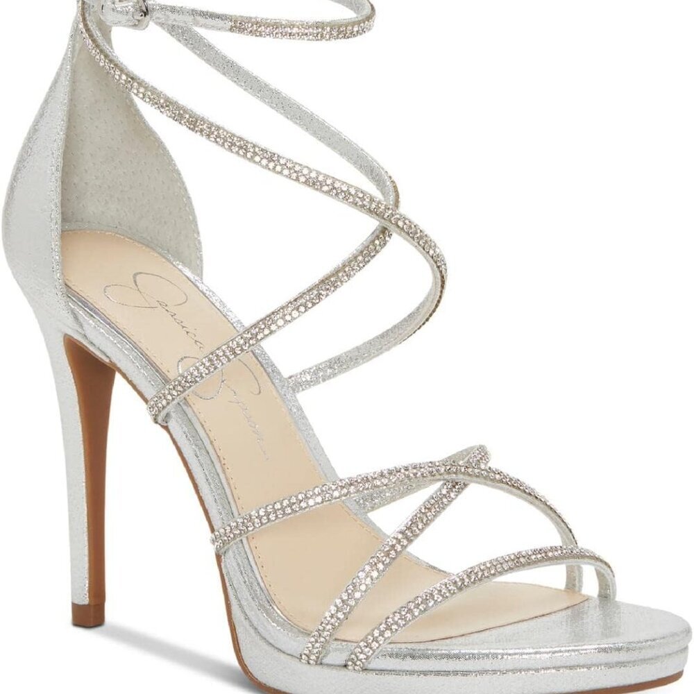 Womens Rhinestone Strappy Dress Sandals Foam Sole Buckle Closure Size 7